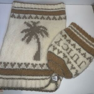 Juicy Couture Cream and Brown Knit Hat and Scarf Set mohair blend metallic knit